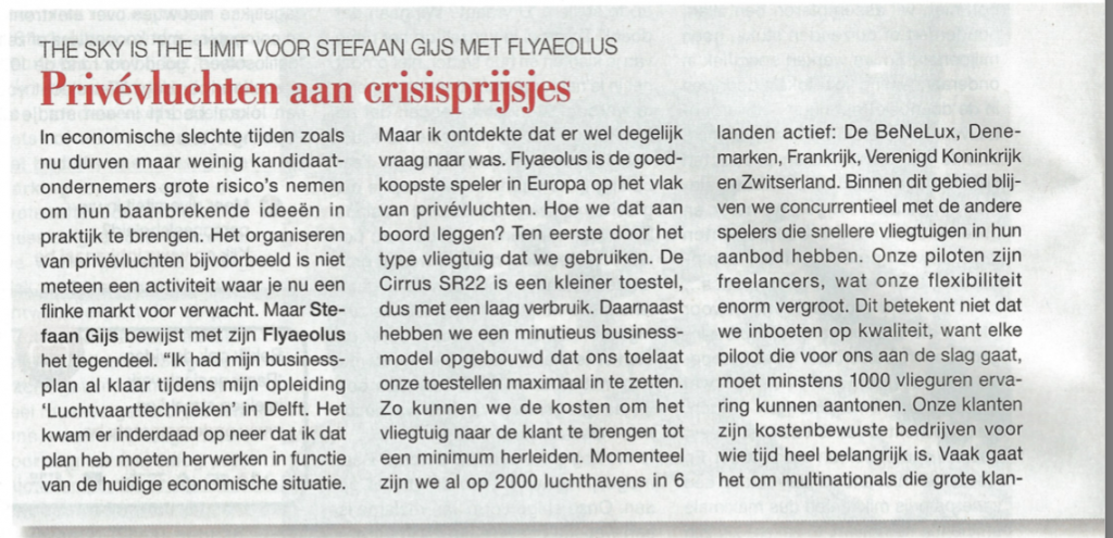 Privévluchten aan crisisprijsjes! Interview met Belgische zakenblad