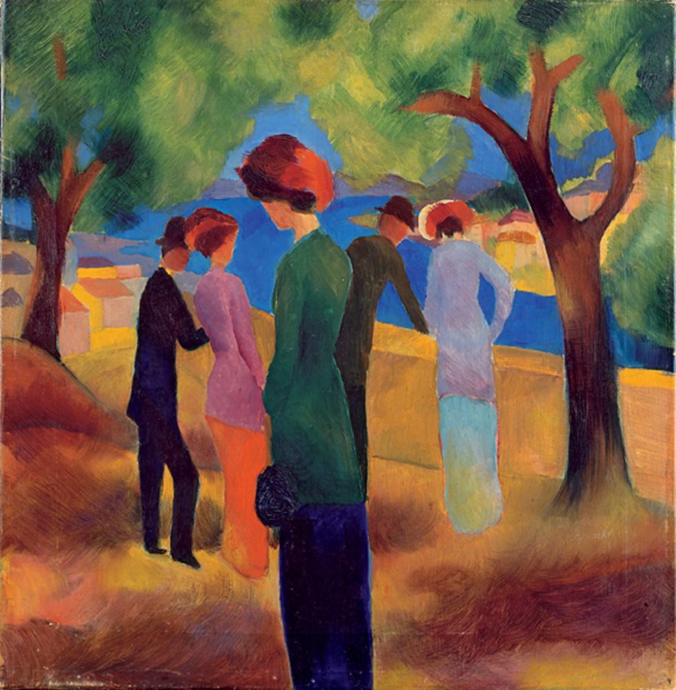 Dame in grüner Jacke von Künstler August Macke