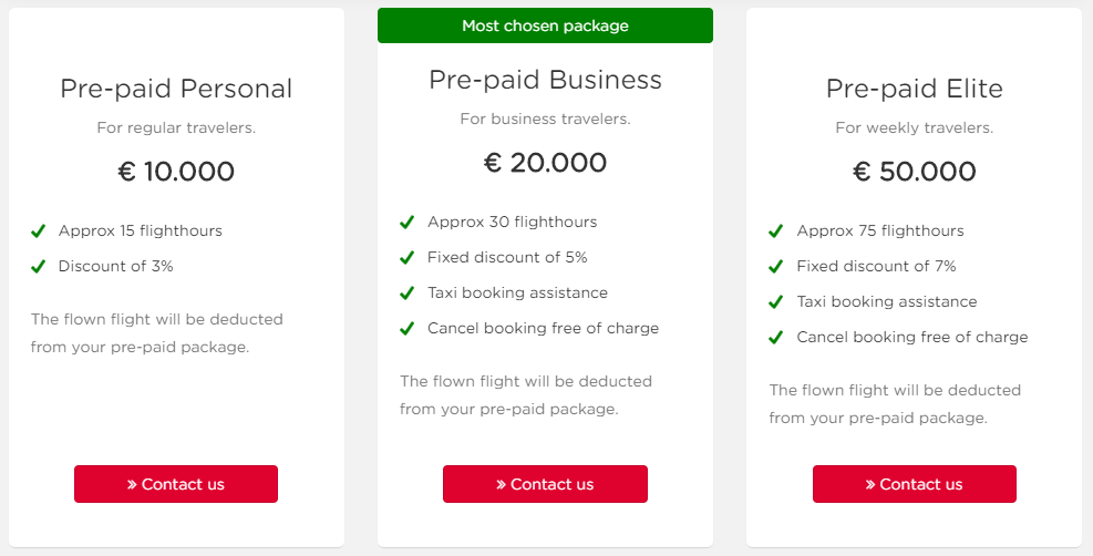 different pre-paid packages