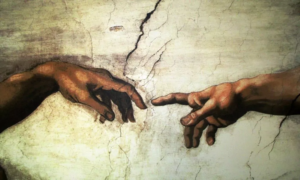 The creation of Adam by artists Michelangelo Buonarroti